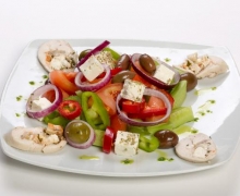 Greek salad with chicken roll